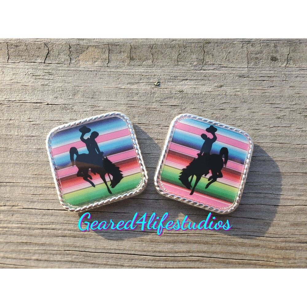 Serape print tack concho, bronc conch screwback concho, saddle conchos bridle
